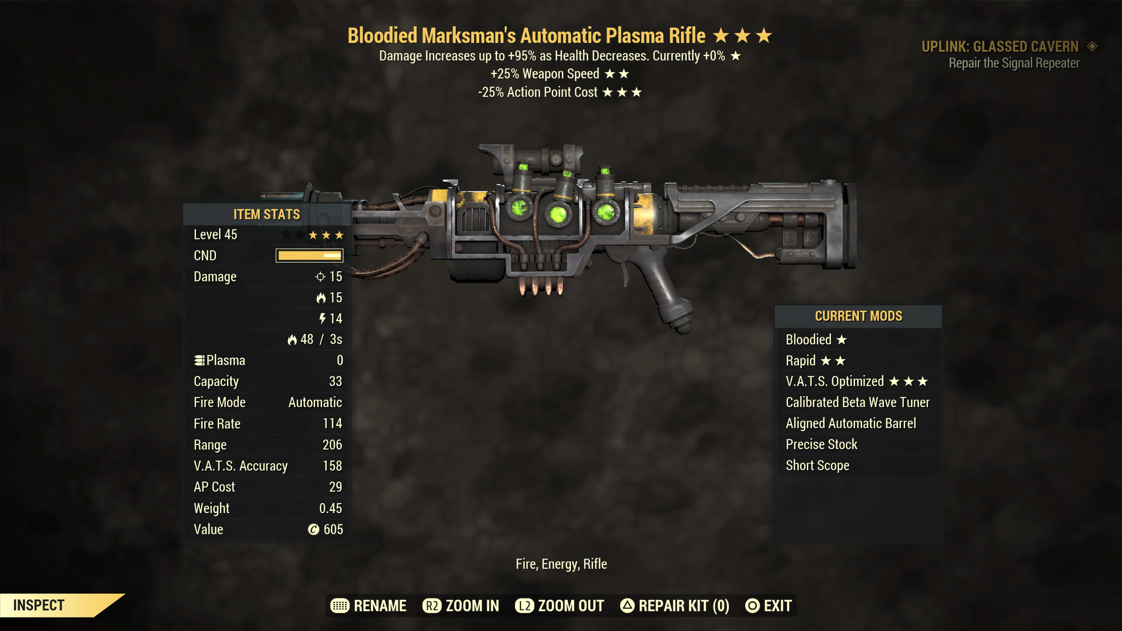 Bloodied【Rapid + V.A.T.S. Optimized】Plasma Rifle